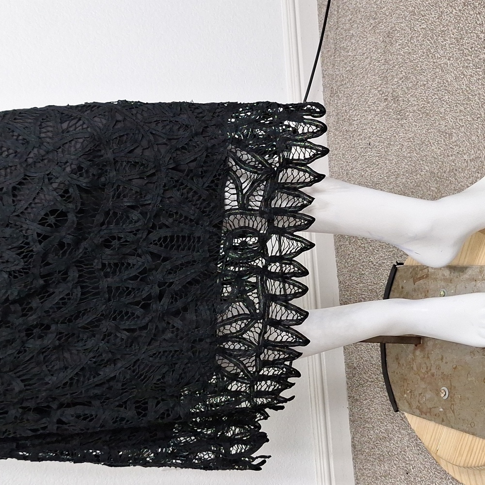 Laura Ashley Black Whimsigoth Fairy Lace Overlay Scallop Midi Skirt Size M - Picture 3 of 9